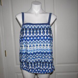 MAXINE OF HOLLYWOOD Tankini Blue White Tribal Swim Top Plus Size 16